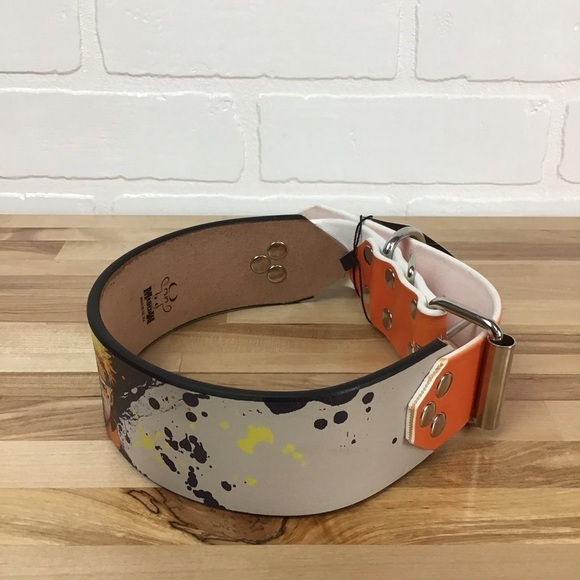 Mad Cow genuine leather Naruto dog collar limited edition orange white handmade - Picture 5 of 16